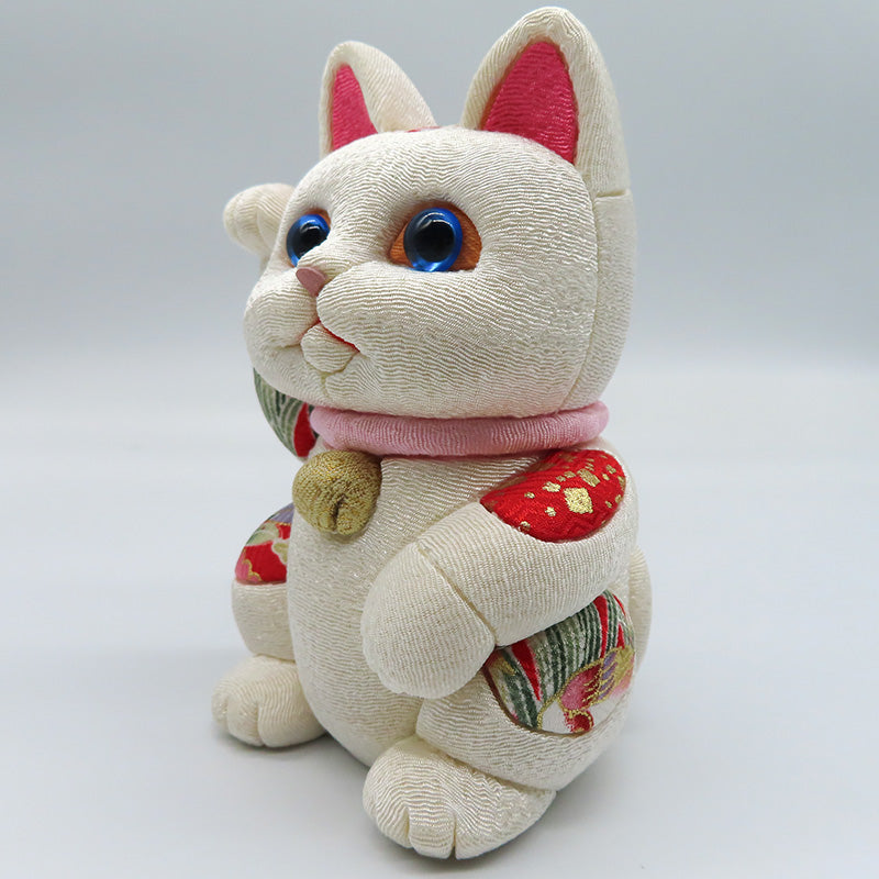 木目込み人形　風水　白　大　lucky cat