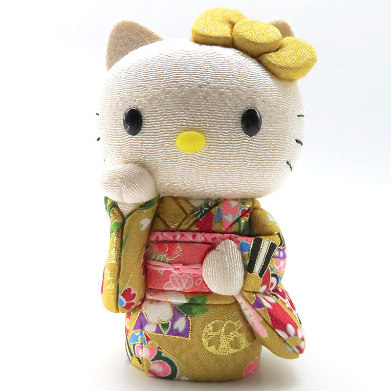 木目込み人形　招きハローキティ　黄　kimono kitty