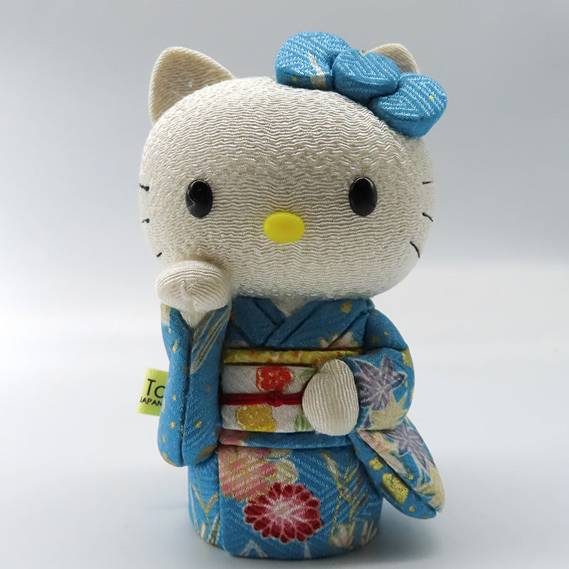 木目込み人形　招きハローキティ　水色　kimono kitty