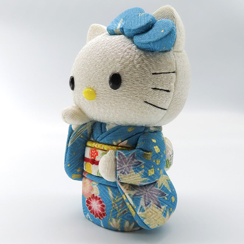 木目込み人形　招きハローキティ　水色　kimono kitty