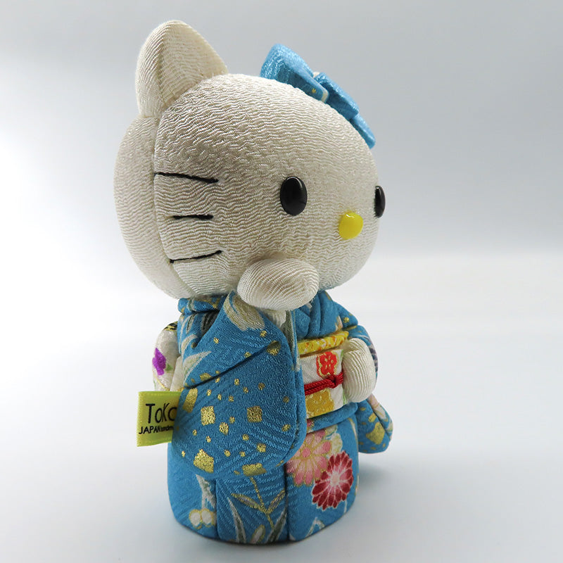 木目込み人形　招きハローキティ　水色　kimono kitty