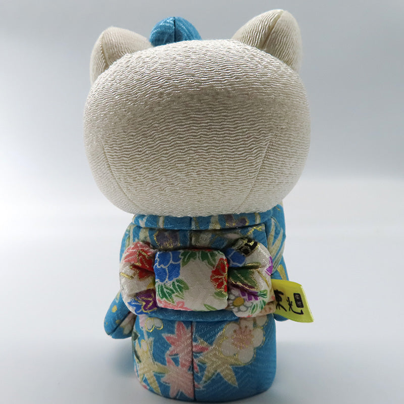 木目込み人形　招きハローキティ　水色　kimono kitty