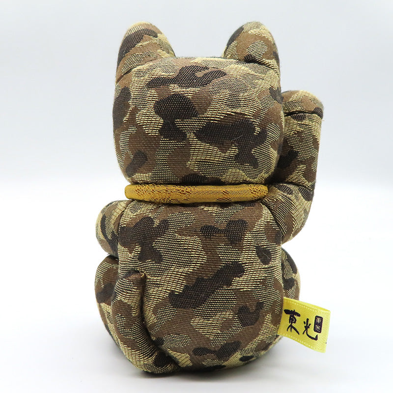 木目込み人形　招き猫　迷彩　緑　中　lucky cat