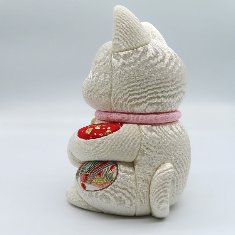 木目込み人形　風水　白　大　lucky cat