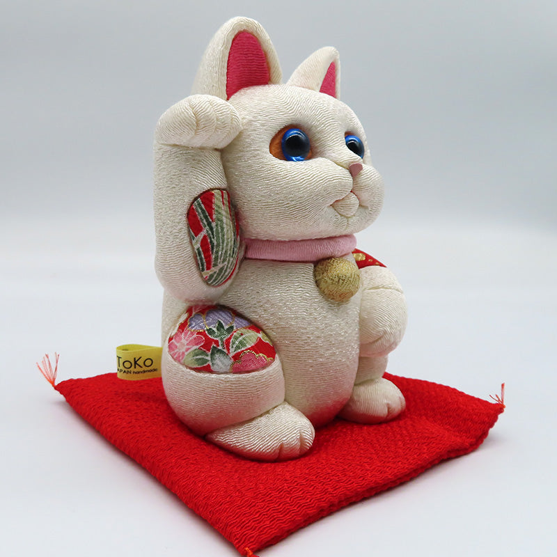 木目込み人形　風水　白　大　lucky cat