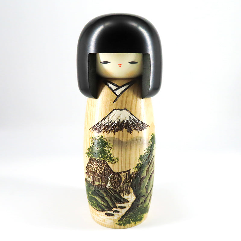 卯三郎こけし　山水富士　sansui fuji kokeshi