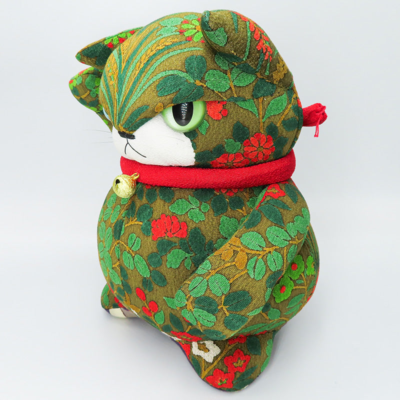 萩工房　わるねこ：大　緑地・草花柄　(座布団付き)