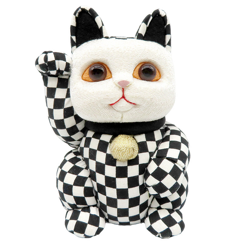 木目込み人形　招き猫　市松　大　黒　lucky cat