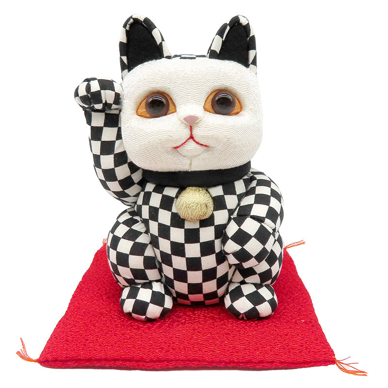 木目込み人形　招き猫　市松　大　黒　lucky cat