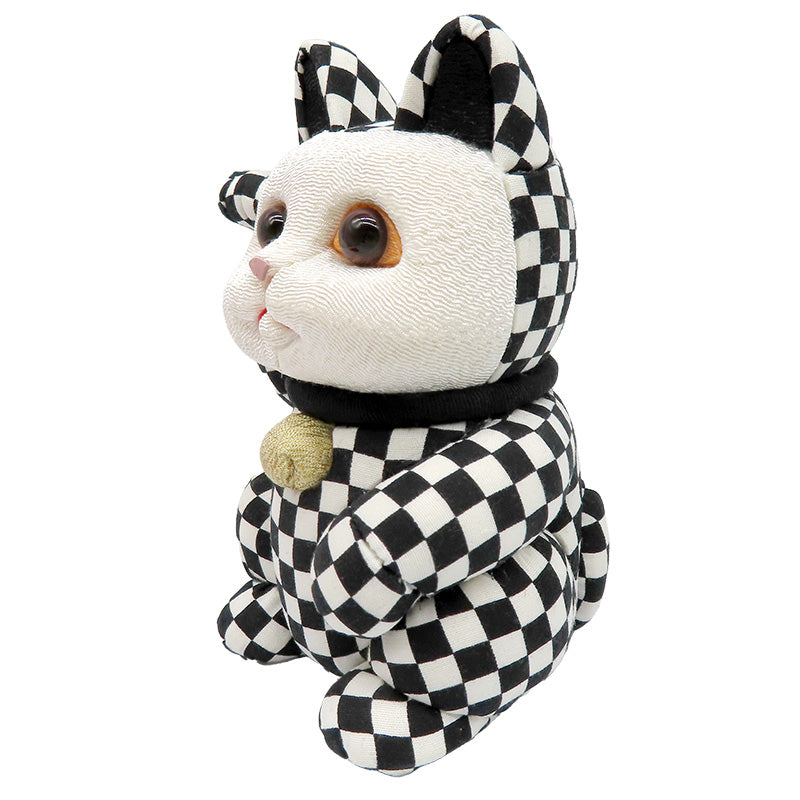 木目込み人形　招き猫　市松　大　黒　lucky cat