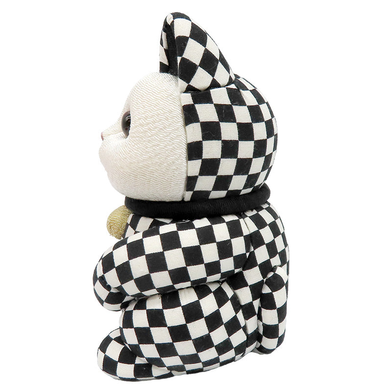 木目込み人形　招き猫　市松　大　黒　lucky cat