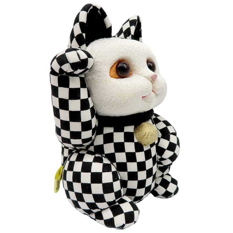 木目込み人形　招き猫　市松　大　黒　lucky cat