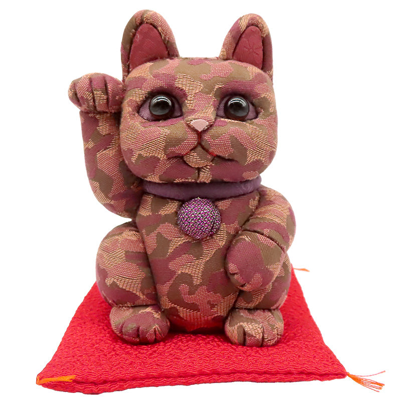 木目込み人形　招き猫　迷彩　赤　中　lucky cat