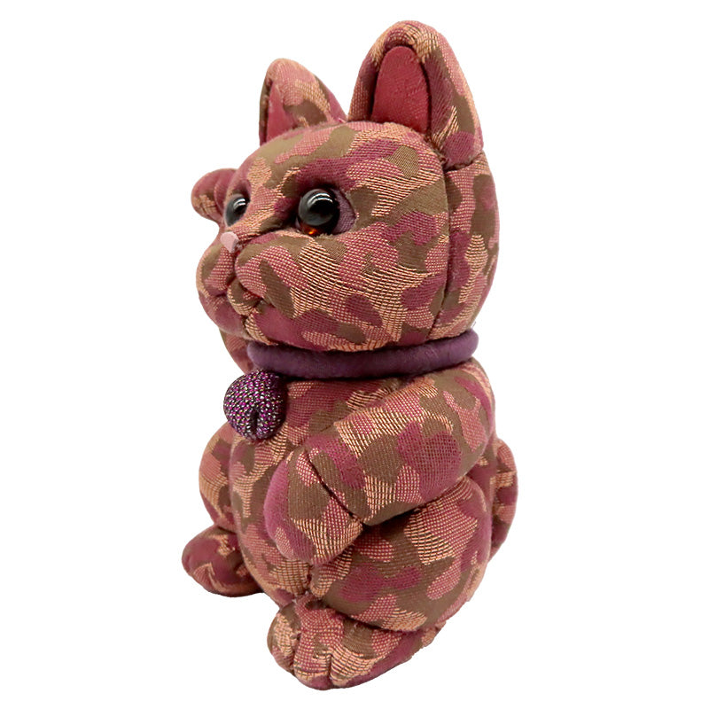 木目込み人形　招き猫　迷彩　赤　中　lucky cat