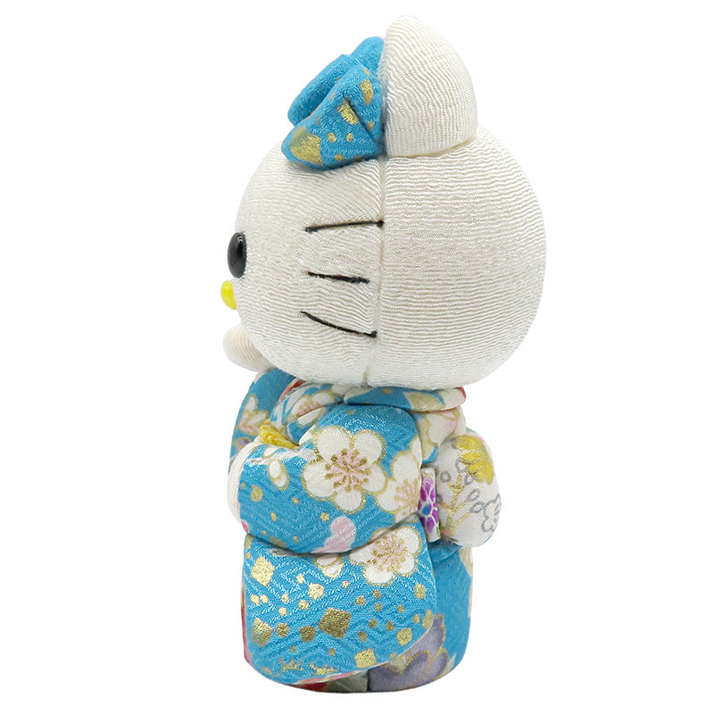 木目込み人形　招きハローキティ　水色　kimono kitty