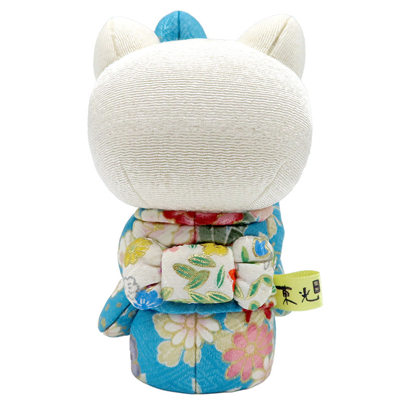 木目込み人形　招きハローキティ　水色　kimono kitty