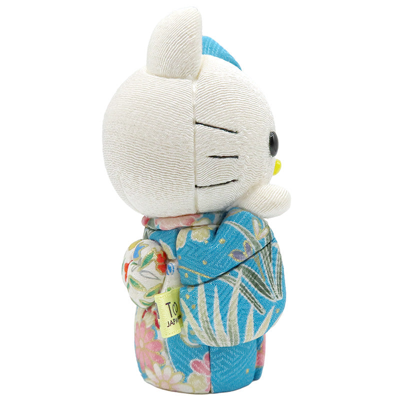 木目込み人形　招きハローキティ　水色　kimono kitty