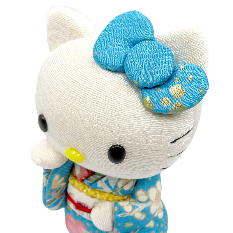 木目込み人形　招きハローキティ　水色　kimono kitty