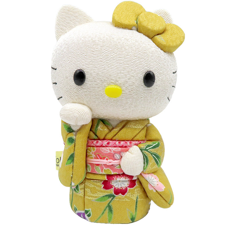 木目込み人形　招きハローキティ　黄　kimono kitty