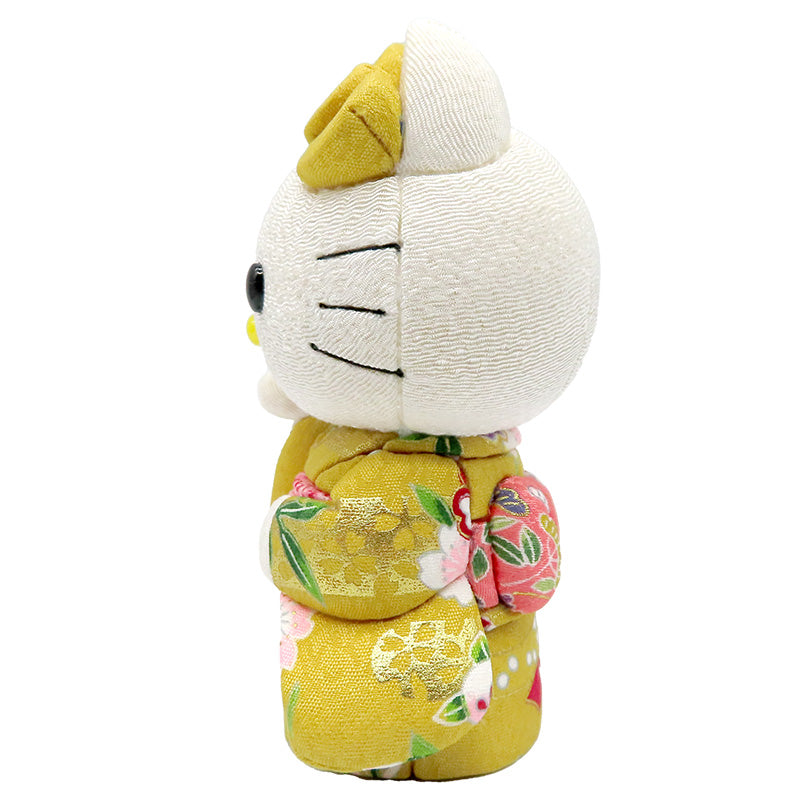 木目込み人形　招きハローキティ　黄　kimono kitty