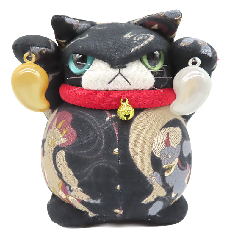 萩工房　わるねこ　両手上げ・勾玉持ち【風神雷神】