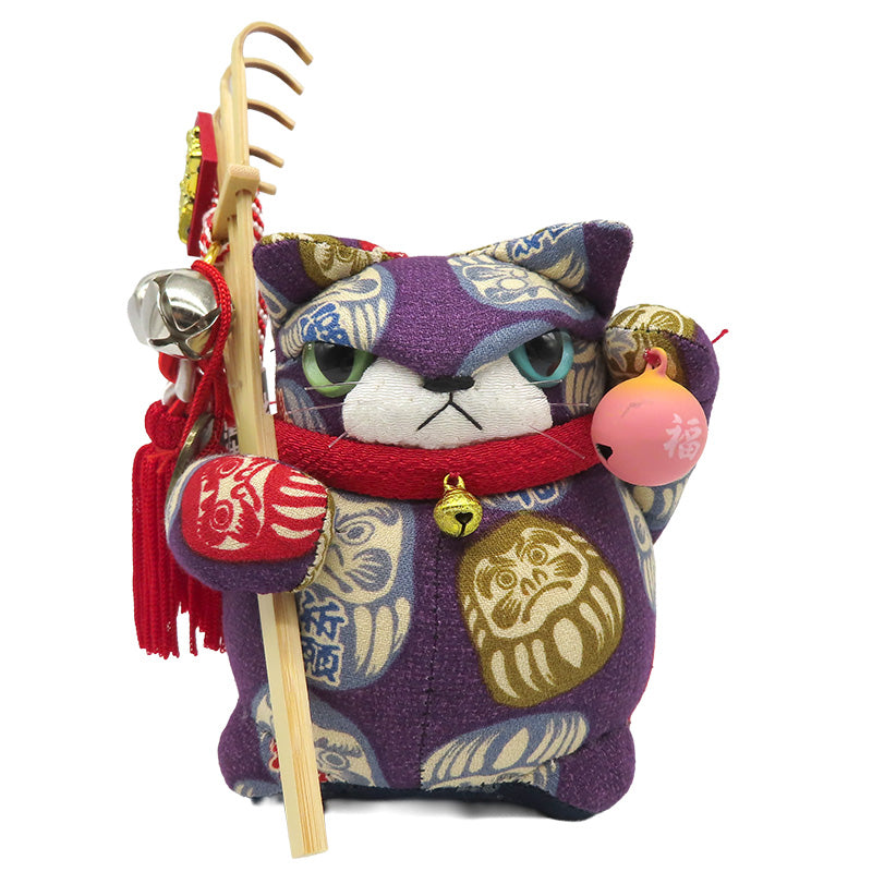 萩工房　わるねこ　熊手・鈴持ち　だるま柄　座布団付き