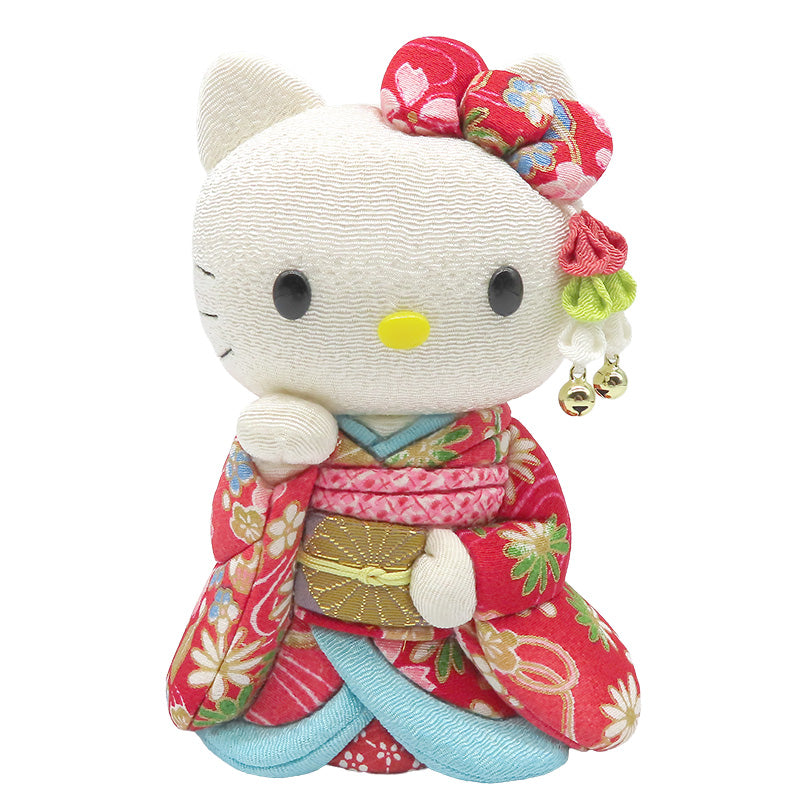 木目込み人形　招きハローキティ　舞妓　赤　kimono kitty