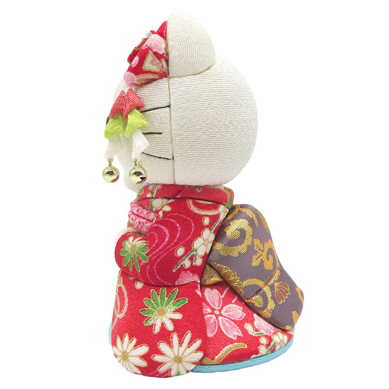 木目込み人形　招きハローキティ　舞妓　赤　kimono kitty