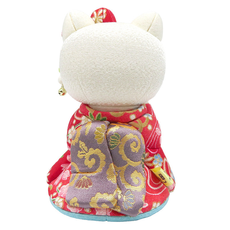 木目込み人形　招きハローキティ　舞妓　赤　kimono kitty