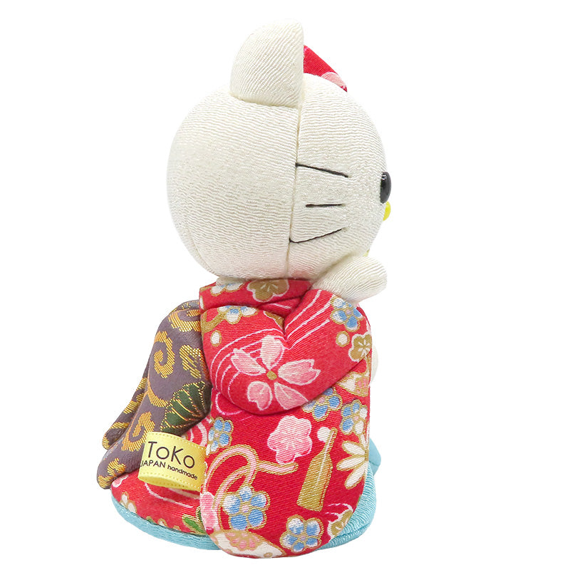 木目込み人形　招きハローキティ　舞妓　赤　kimono kitty