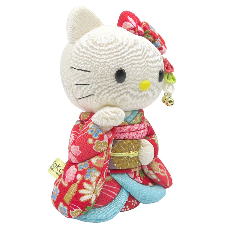 木目込み人形　招きハローキティ　舞妓　赤　kimono kitty