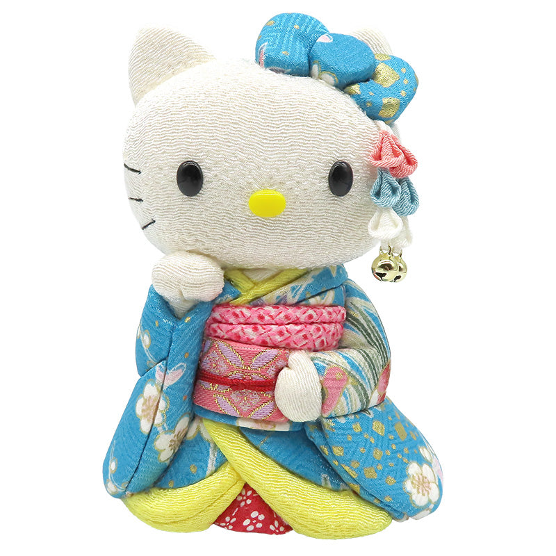 木目込み人形　招きハローキティ　舞妓　青　kimono kitty
