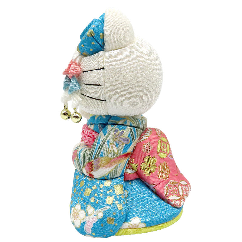 木目込み人形　招きハローキティ　舞妓　青　kimono kitty