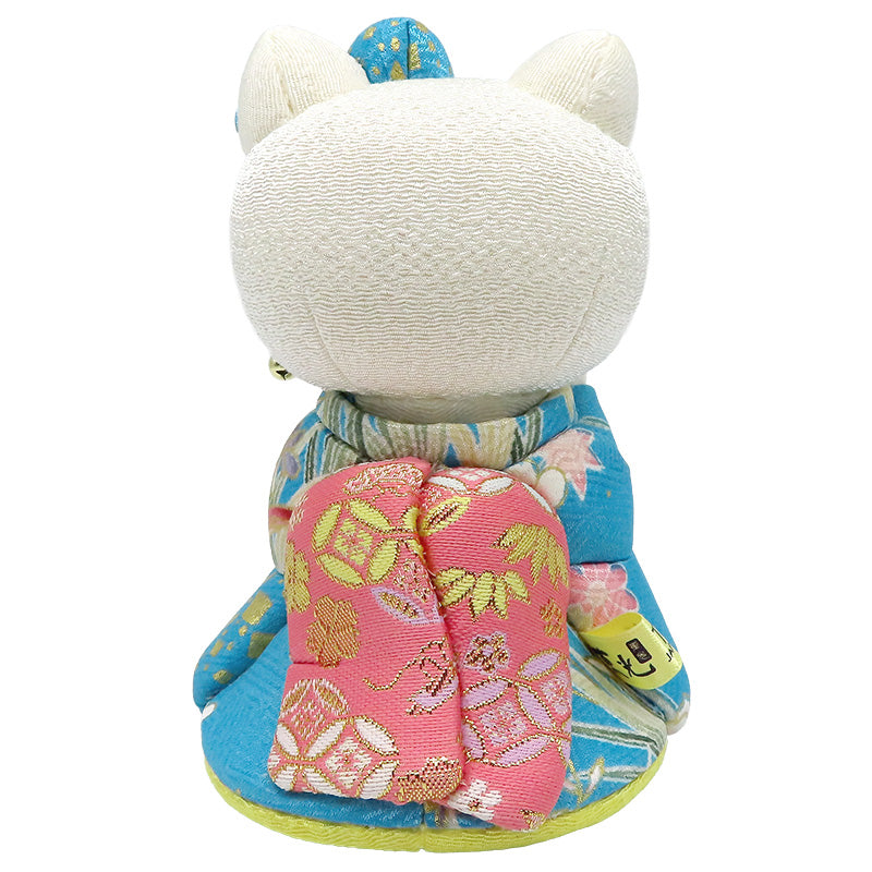 木目込み人形　招きハローキティ　舞妓　青　kimono kitty