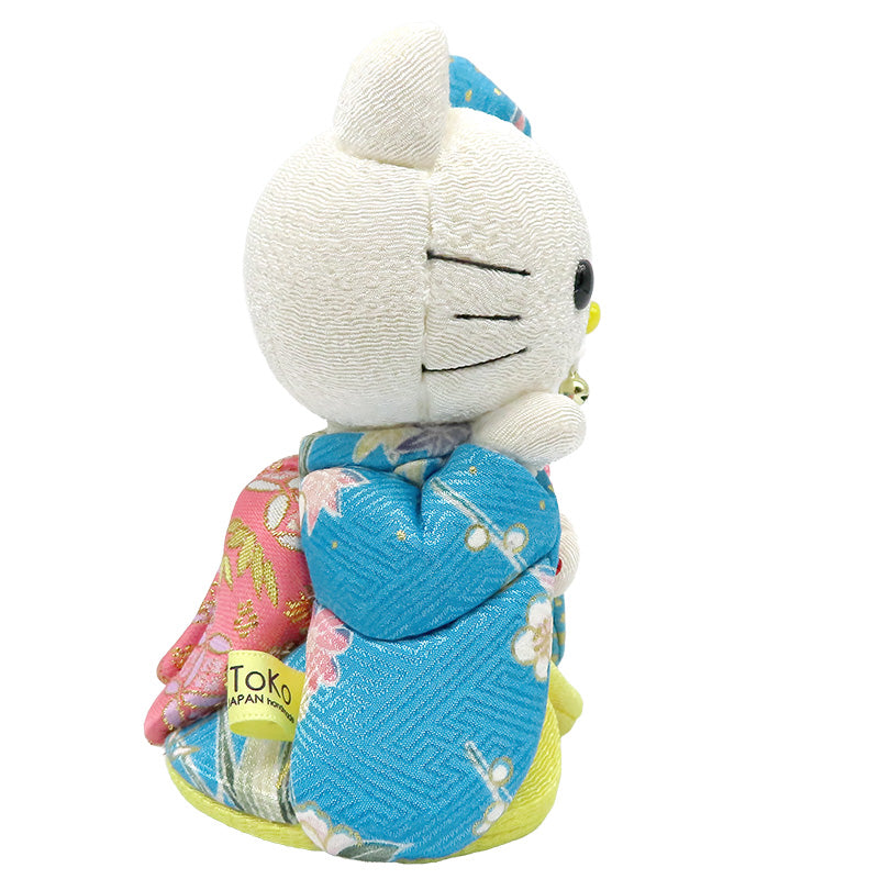 木目込み人形　招きハローキティ　舞妓　青　kimono kitty
