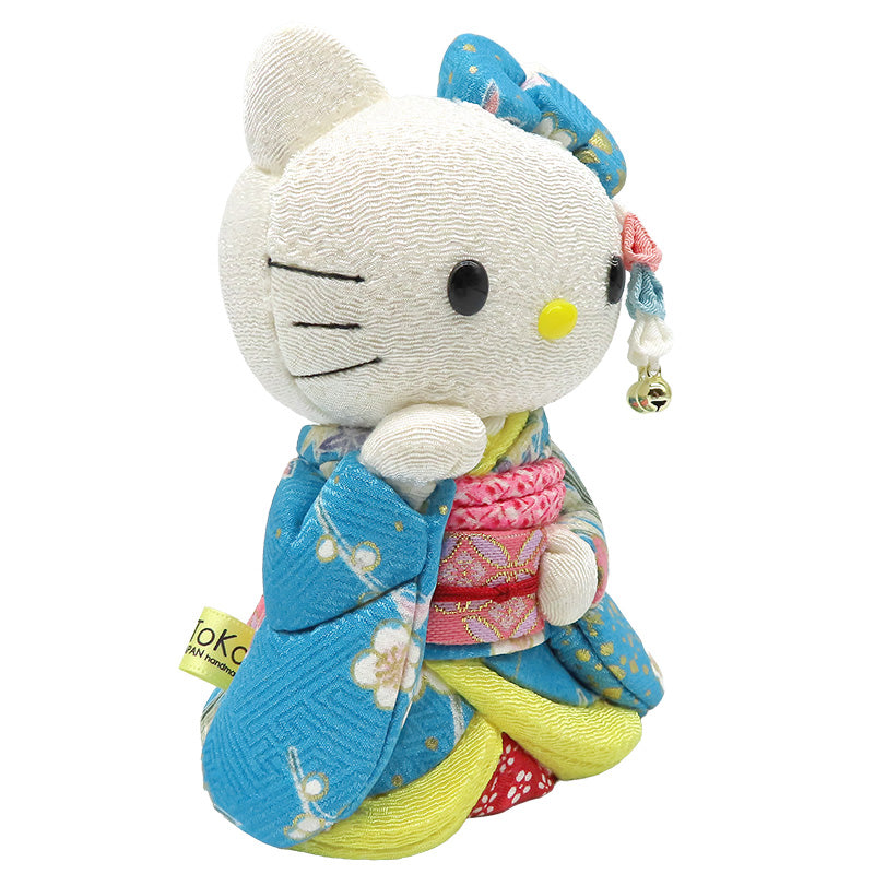 木目込み人形　招きハローキティ　舞妓　青　kimono kitty
