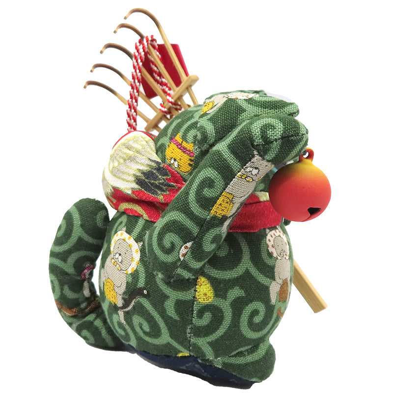 萩工房　わるねこ　熊手・鈴持ち　どじょうすくい柄（鈴：オレンジ）　座布団付き