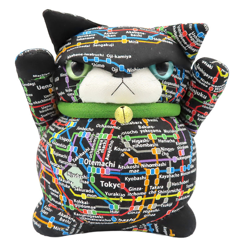 萩工房　わるねこ：大　両手上げ・路線図柄　(座布団付き)