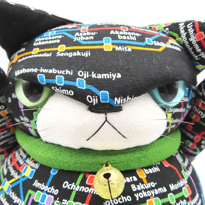 萩工房　わるねこ：大　両手上げ・路線図柄　(座布団付き)