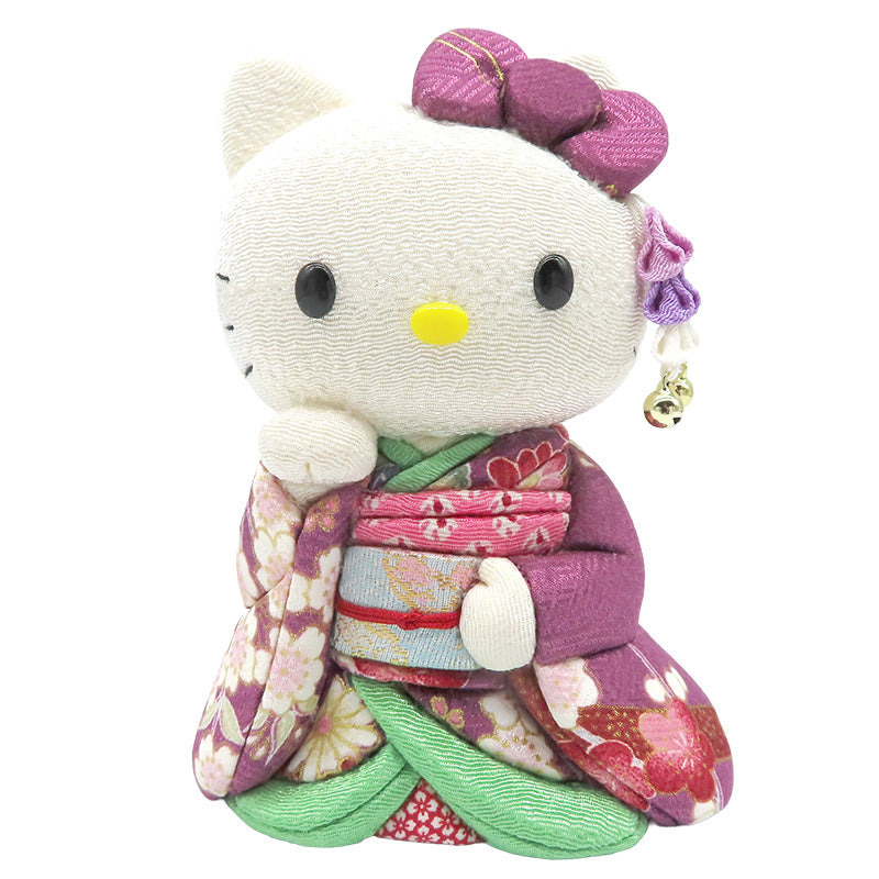 木目込み人形　招きハローキティ　舞妓　紫　kimono kitty