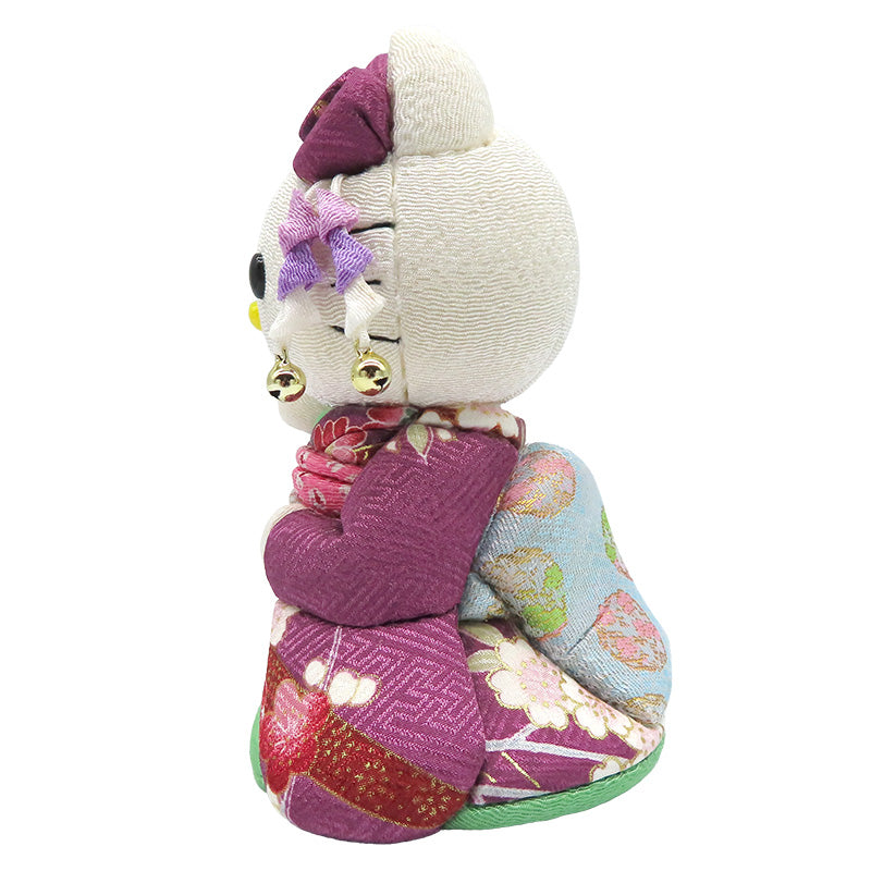 木目込み人形　招きハローキティ　舞妓　紫　kimono kitty