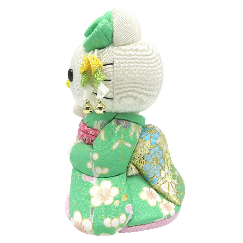 木目込み人形　招きハローキティ　舞妓　緑　kimono kitty