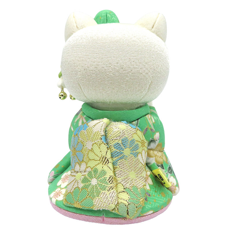 木目込み人形　招きハローキティ　舞妓　緑　kimono kitty