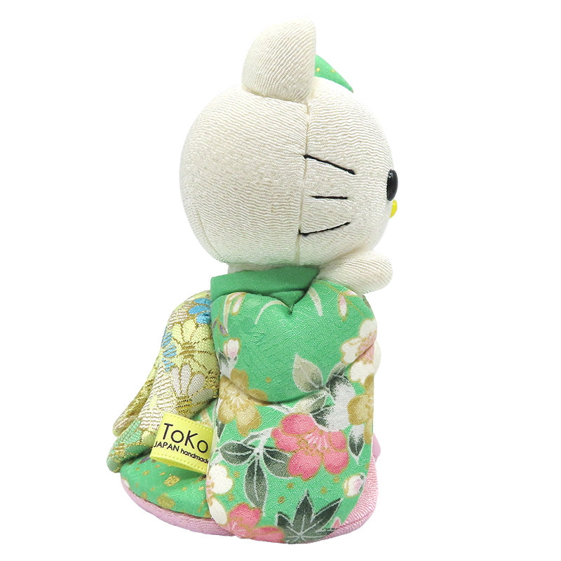 木目込み人形　招きハローキティ　舞妓　緑　kimono kitty