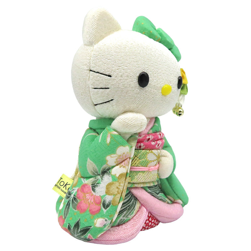 木目込み人形　招きハローキティ　舞妓　緑　kimono kitty