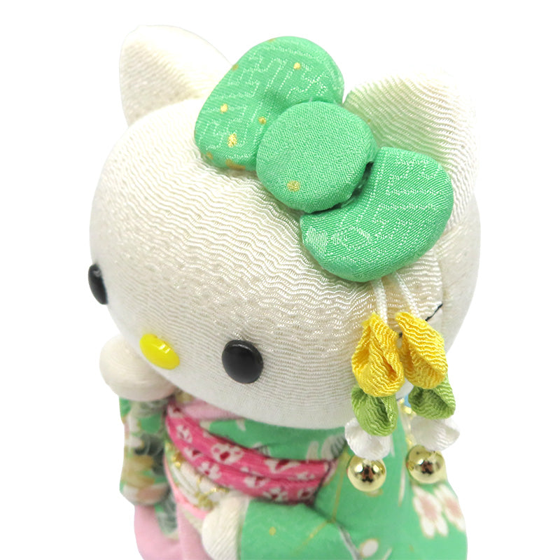 木目込み人形　招きハローキティ　舞妓　緑　kimono kitty