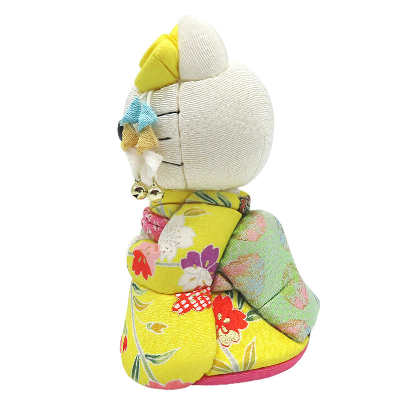 木目込み人形　招きハローキティ　舞妓　黄　kimono kitty