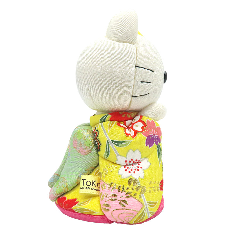 木目込み人形　招きハローキティ　舞妓　黄　kimono kitty