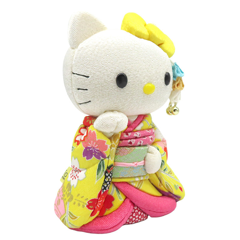 木目込み人形　招きハローキティ　舞妓　黄　kimono kitty