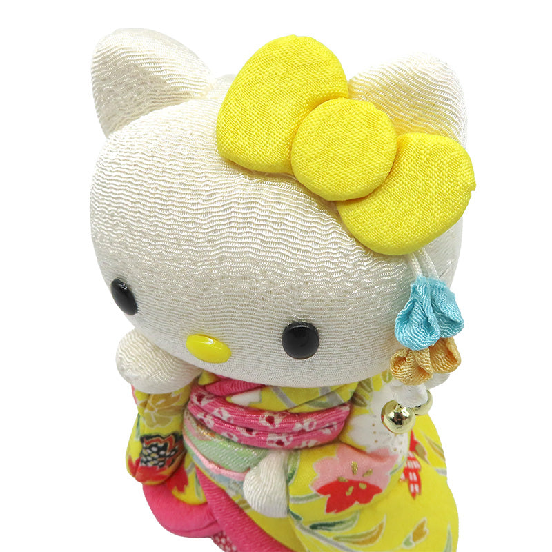 木目込み人形　招きハローキティ　舞妓　黄　kimono kitty